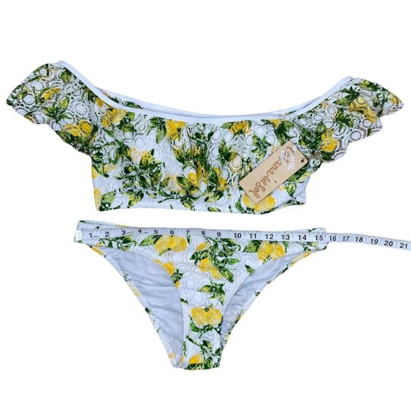 Cabana Del Sol Women’s Lemon Twist Bikini - Lace Over -Off Shoulder Size L - NWT - Picture 8 of 11